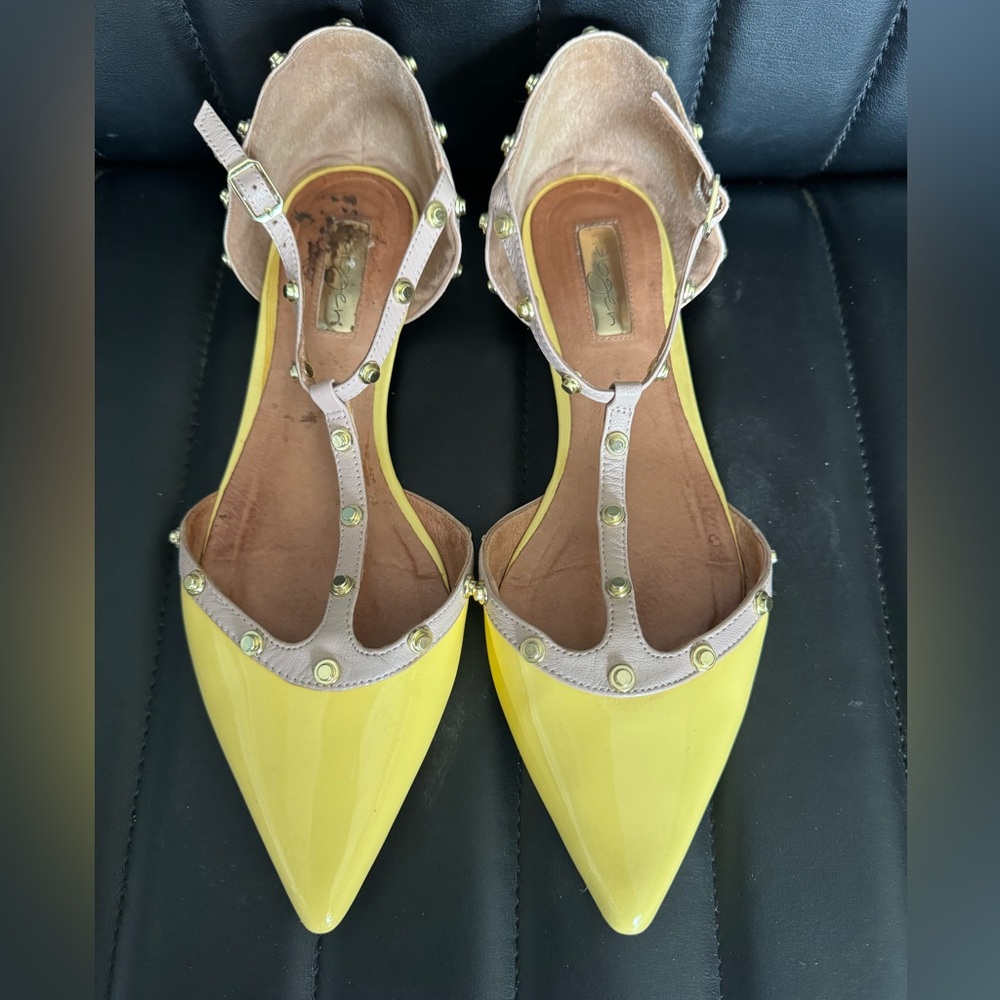 Halogen “Rock Stud” Yellow Patent Leather Flats 9